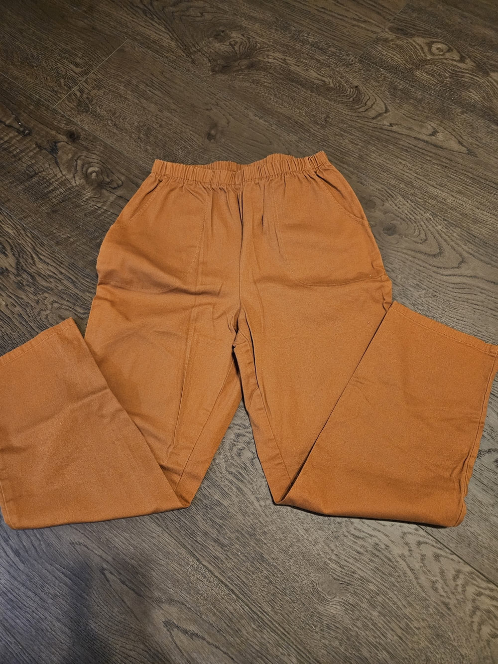 Women's Elastic-Waist Chino Pants in Burnt Orange